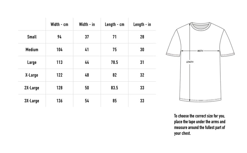 Size chart for Devil Tee - Black